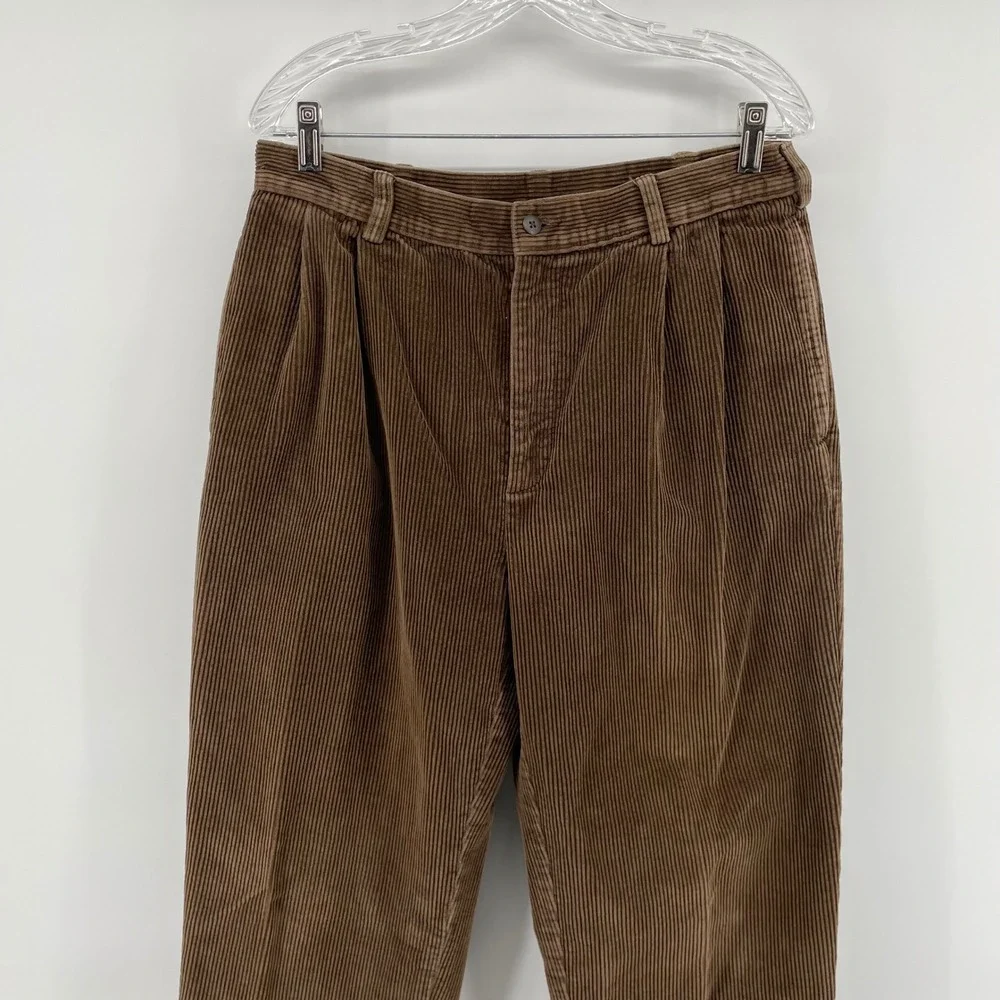 Jos. A. Bank Men's 33x30 Brown Corduroy Pants Pleated Cuffed Wide Wale Cotton